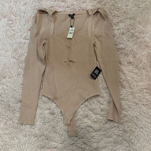 Express Beige Long Sleeve Bodysuit NWT